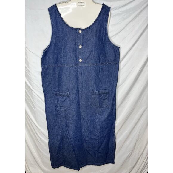 Susan Bristol Denim Jumper Dress Maxi Length Buttons Pockets All Cotton Size XL - Picture 1 of 9